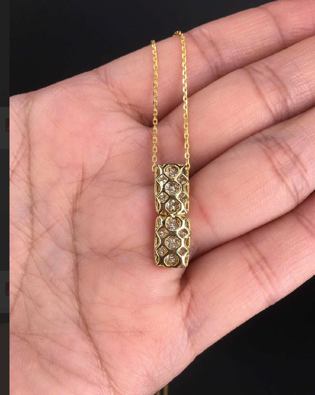 Antique Carved Window Lattices Style Hollow Out Swarovski Crystal 18K Gold Plated 925 Sterling Silver Rectangle Pendant w/o chain