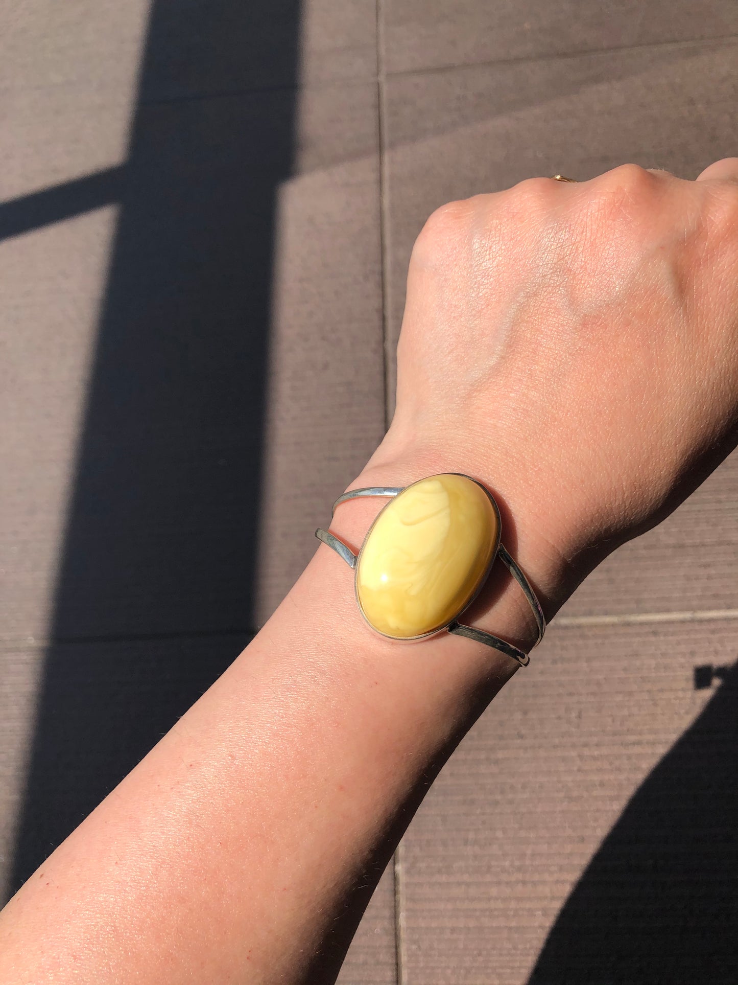 Baltic Natural Amber Oval Cabochon 925 Silver adjustable Bangle