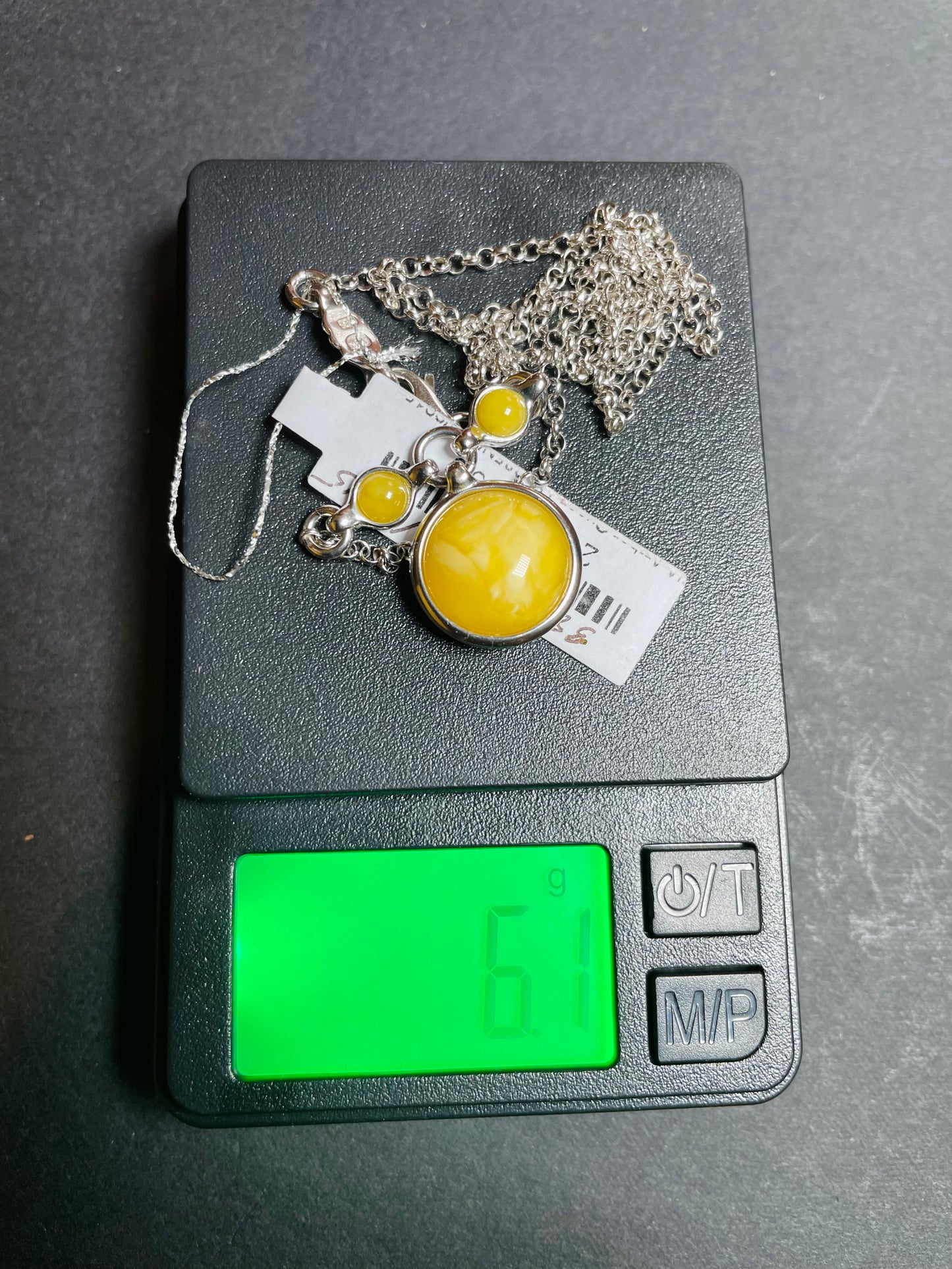 Handmade Baltic Natural Beeswax(Yellow)Amber Round Tag 925 Sterling Silver Pendant Necklace