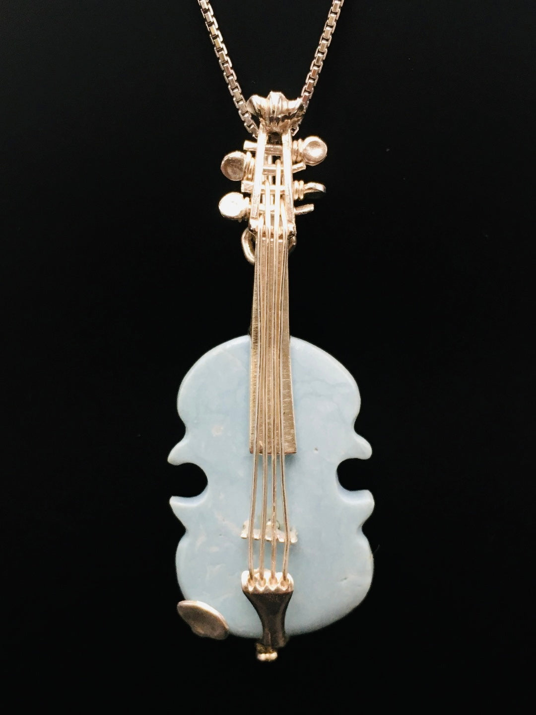 Handmade Pure Iranian Blue Turquoise Violin🎻Brooch/Pendant without a chain