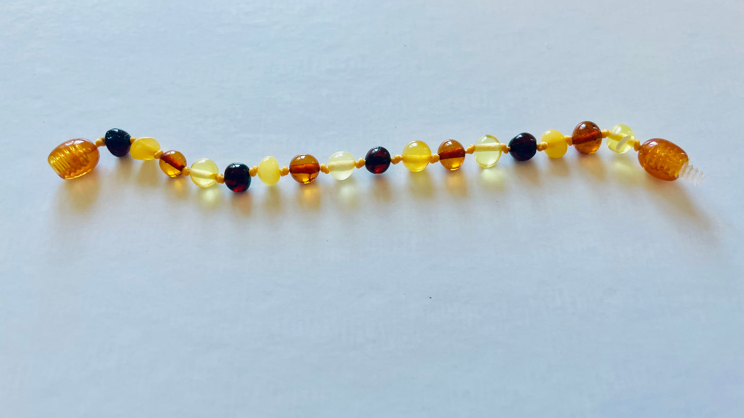 Handmade Genuine Natural Baltic Amber Teething Bracelet for babies and toddlers 12cm bead size(16-17mm)