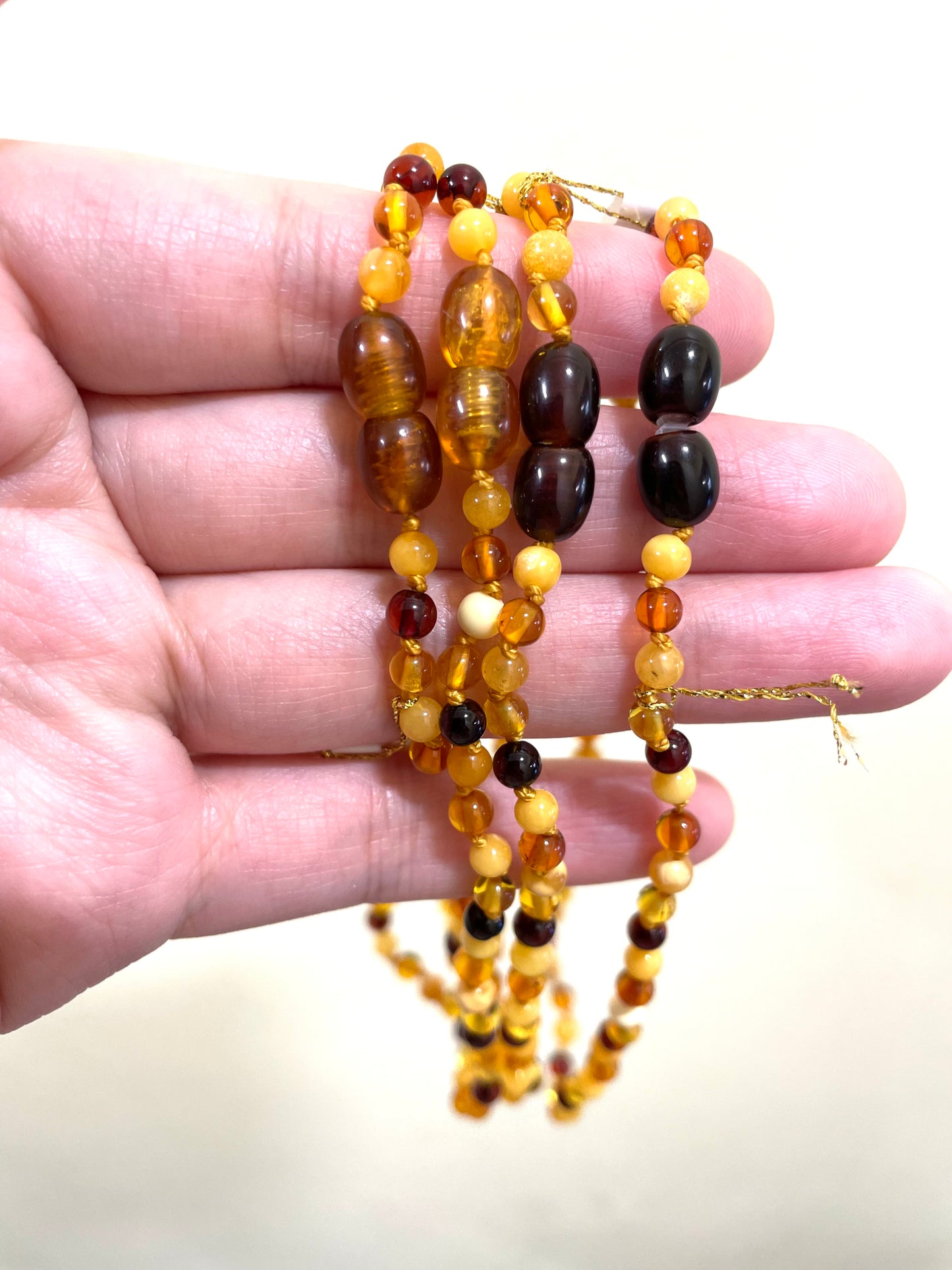 Handmade Baltic Natural Amber Teething Necklace - Multi Colors Round Breads