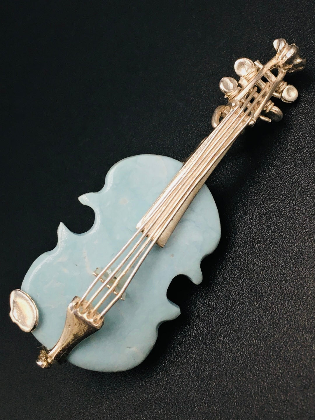 Handmade Pure Iranian Blue Turquoise Violin🎻Brooch/Pendant without a chain