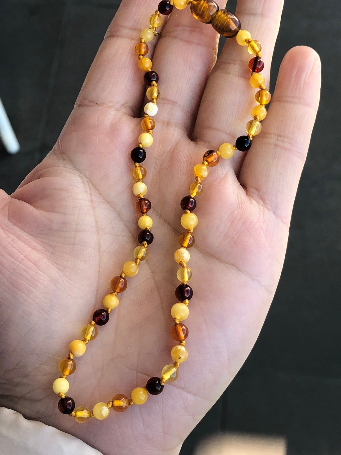 Handmade Baltic Natural Amber Teething Necklace - Multi Colors Round Breads