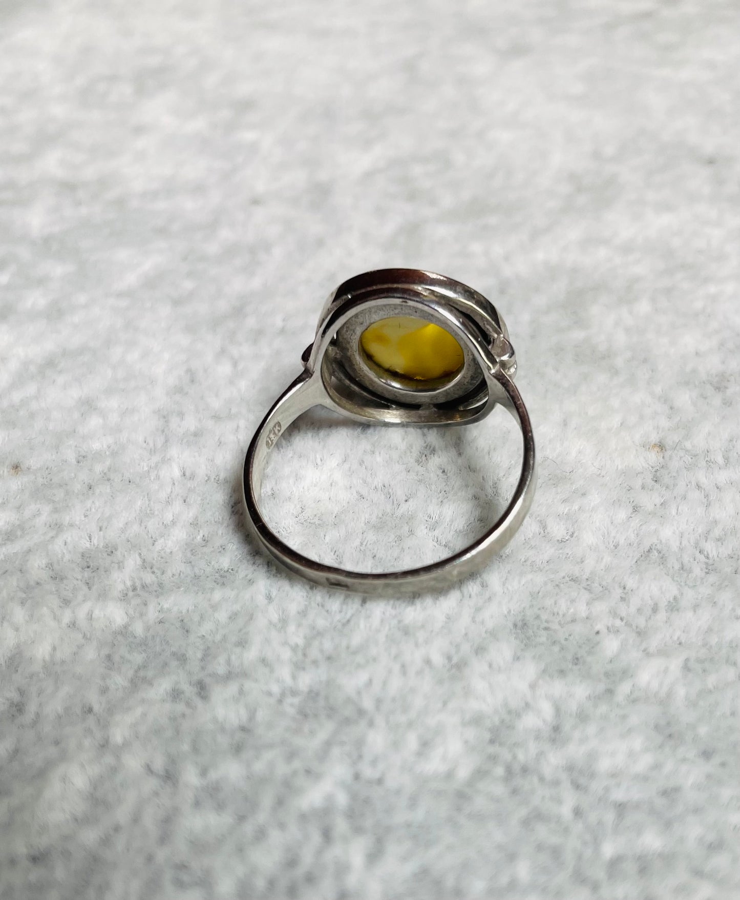 Handmade Baltic Natural Beeswax Yellow Amber Round 925 Sterling Ring(Size US#7.5)