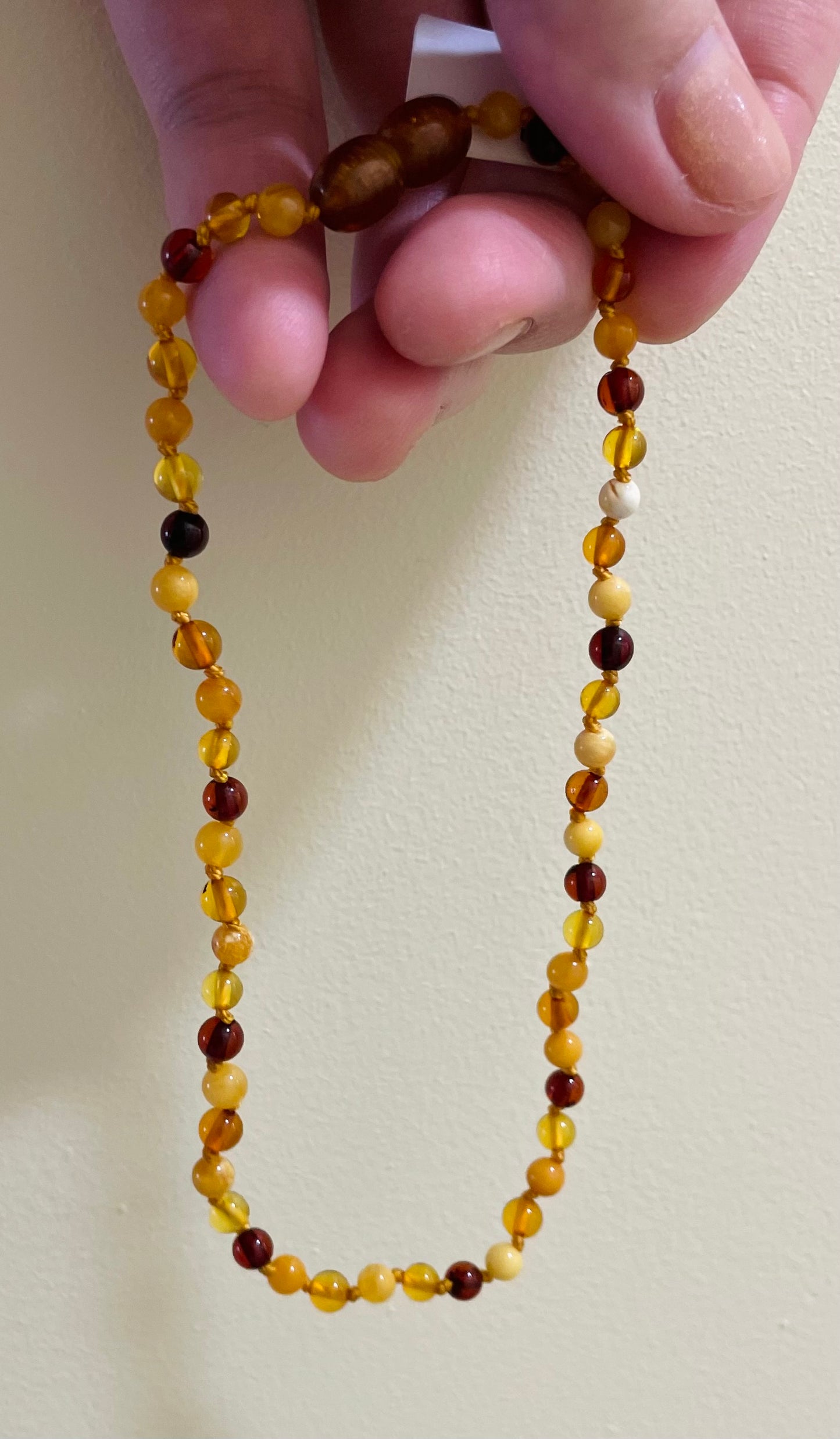 Handmade Baltic Natural Amber Teething Necklace - Multi Colors Round Breads