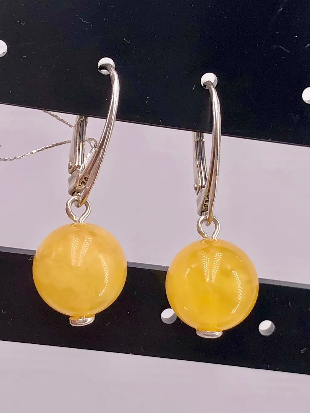 Handmade Genuine Baltic Natural Beeswax Amber Bead 925 Sterling Silver Earrings