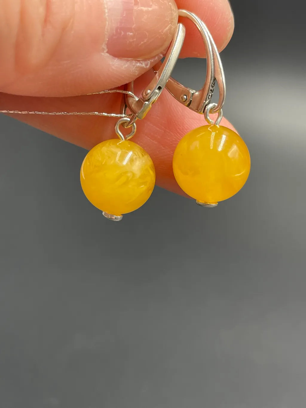 Handmade Genuine Baltic Natural Beeswax Amber Bead 925 Sterling Silver Earrings