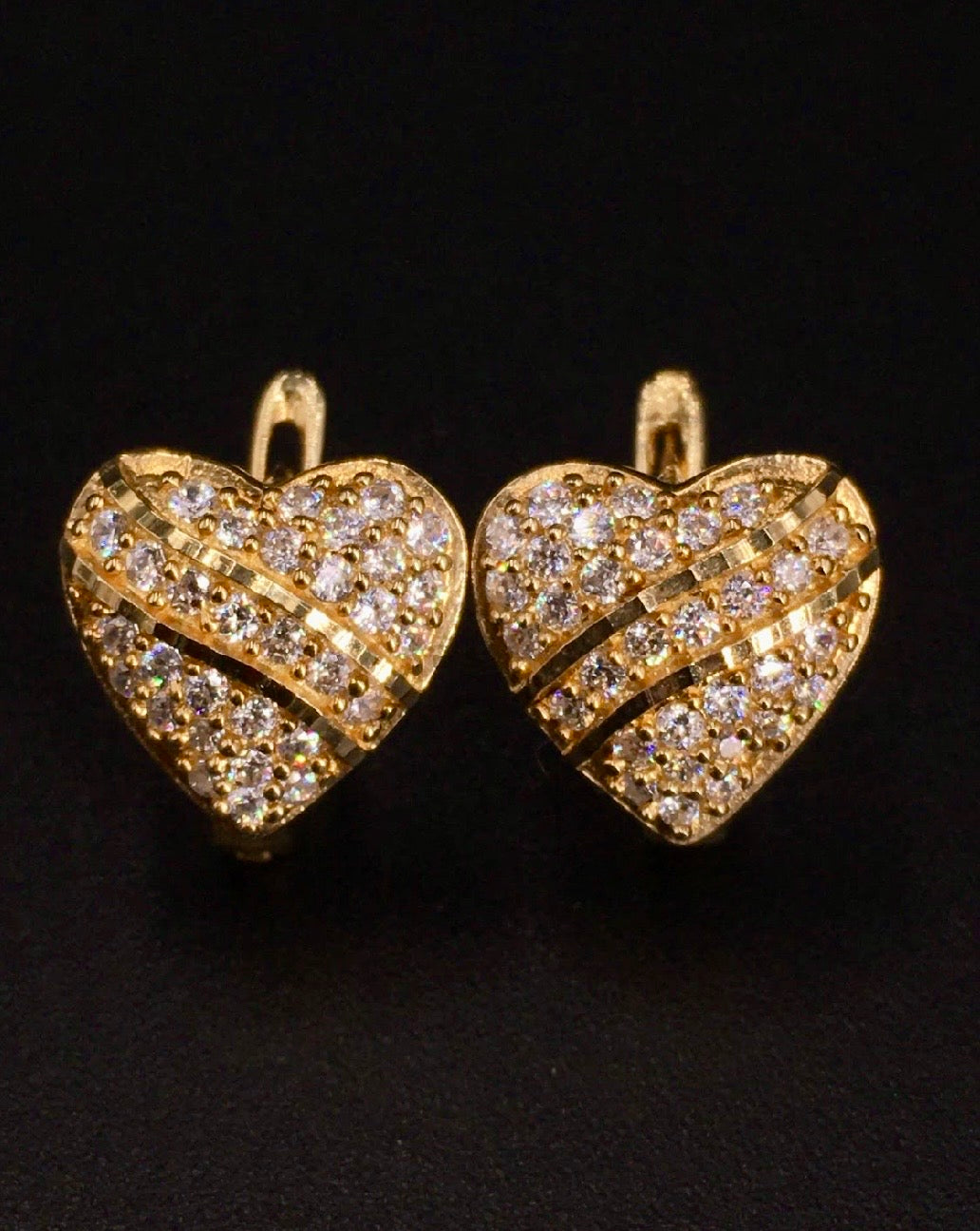 Heart-Shaped Swarovski Crystal 18K Gold Plated 925 Sterling Silver Latch Back Earrings