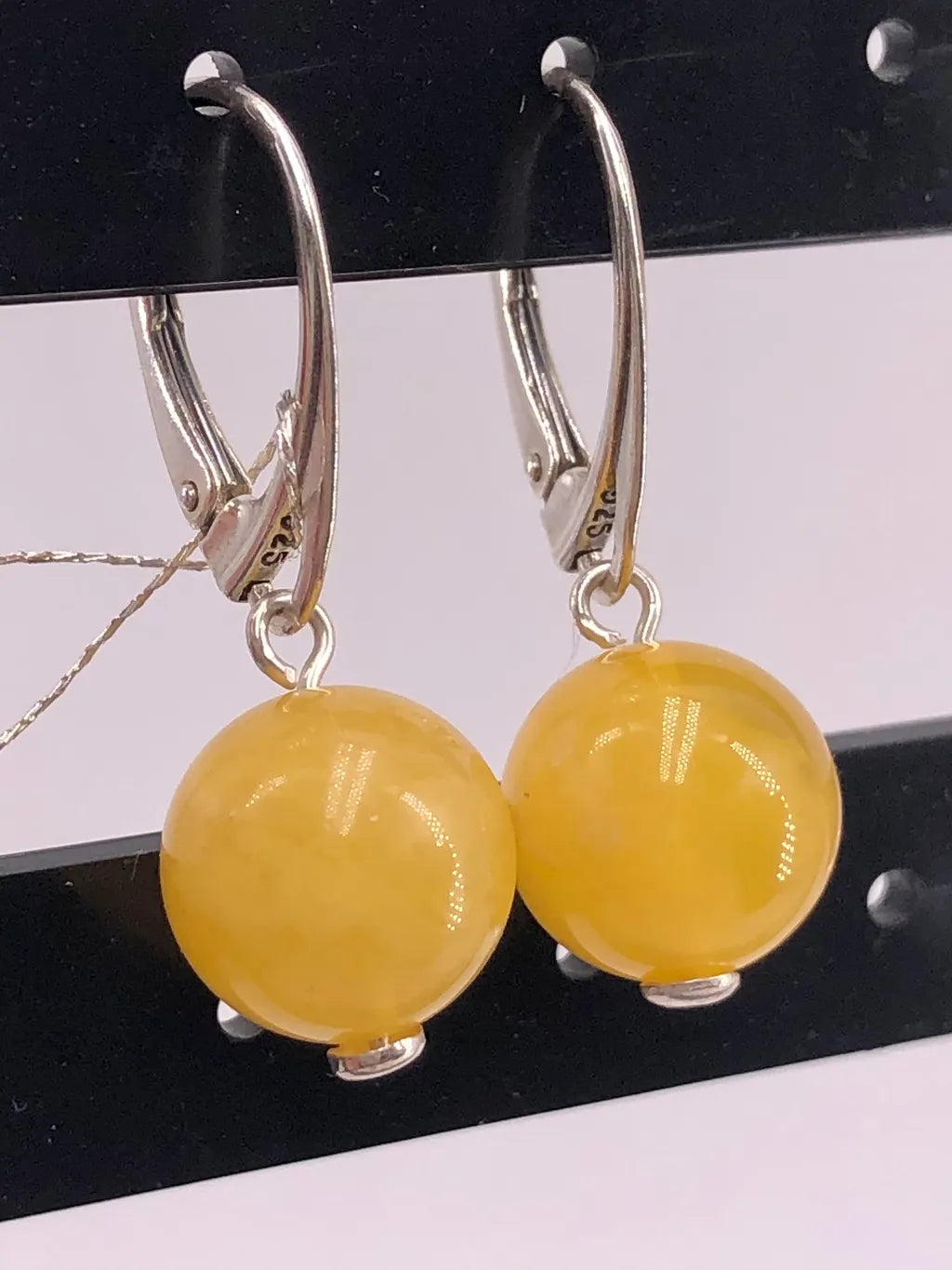 Handmade Genuine Baltic Natural Beeswax Amber Bead 925 Sterling Silver Earrings