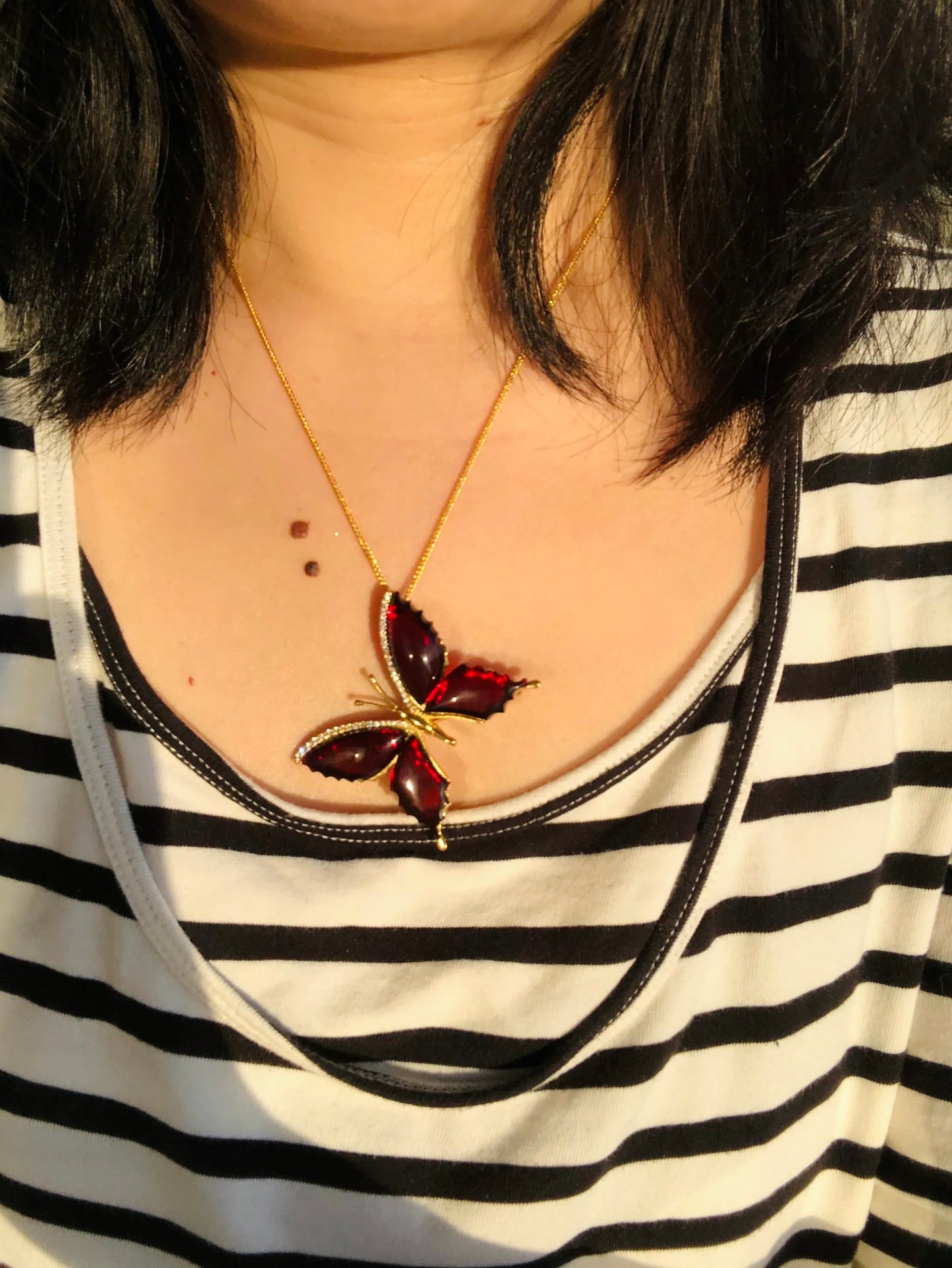 Handmade Genuine Baltic Natural Red Amber Butterfly🦋(Brooch & Pendant) with a chain