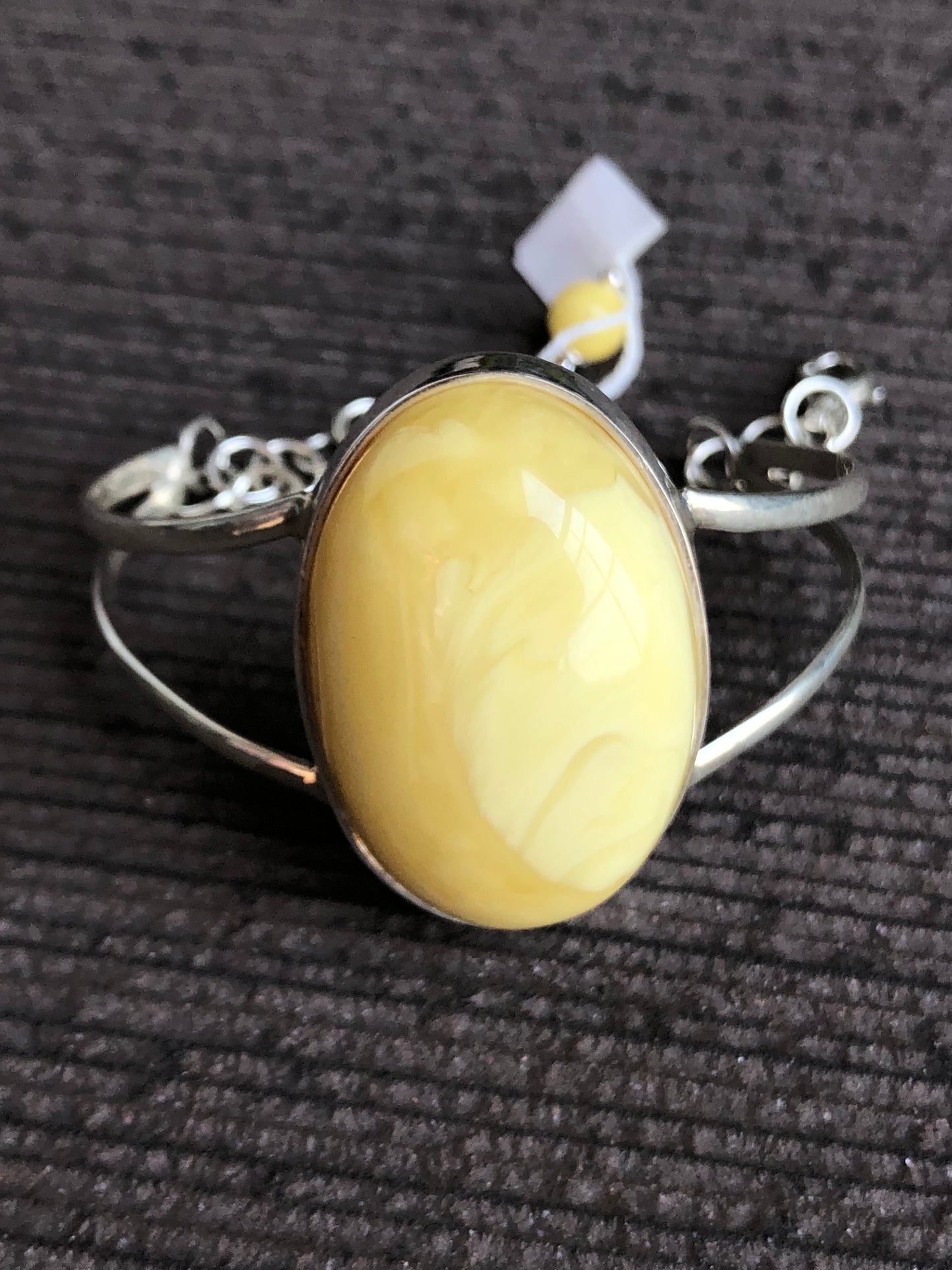 Baltic Natural Amber Oval Cabochon 925 Silver  adjustable Bangle