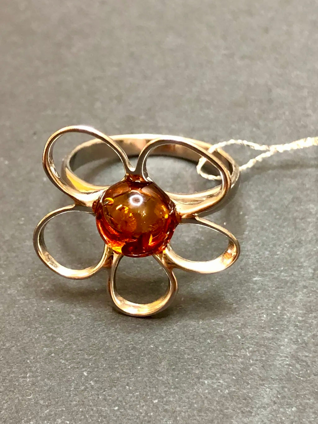 Handmade Baltic Natural Piebald Amber Apple Blossom 925 Sterling Silver Ring Size 7.5