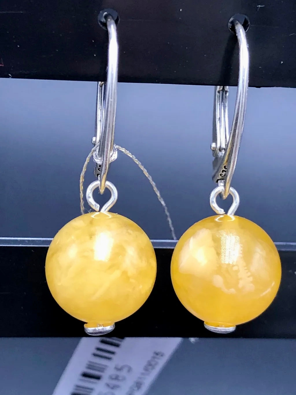 Handmade Genuine Baltic Natural Beeswax Amber Bead 925 Sterling Silver Earrings