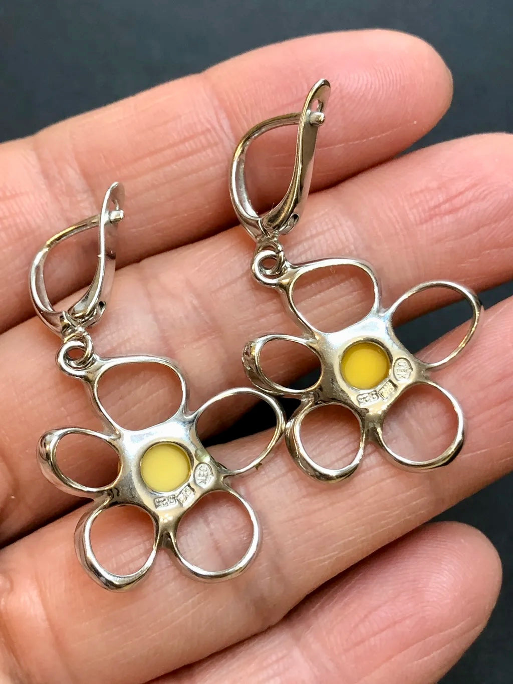Baltic Natural Chicken-fat Yellow Amber Apple Blossom 925 Sterling Silver Earrings