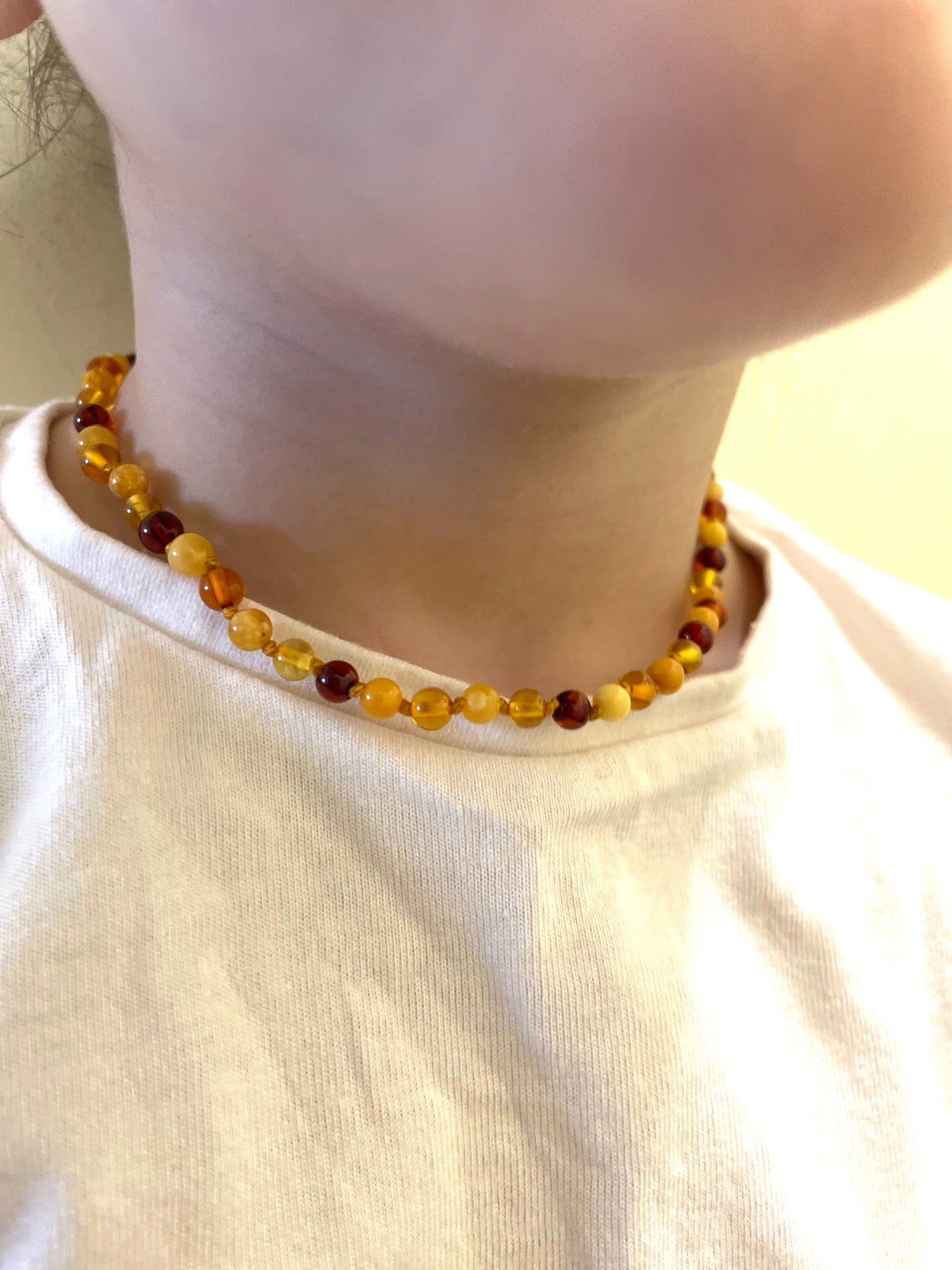 Handmade Baltic Natural Amber Teething Necklace - Multi Colors Round Breads