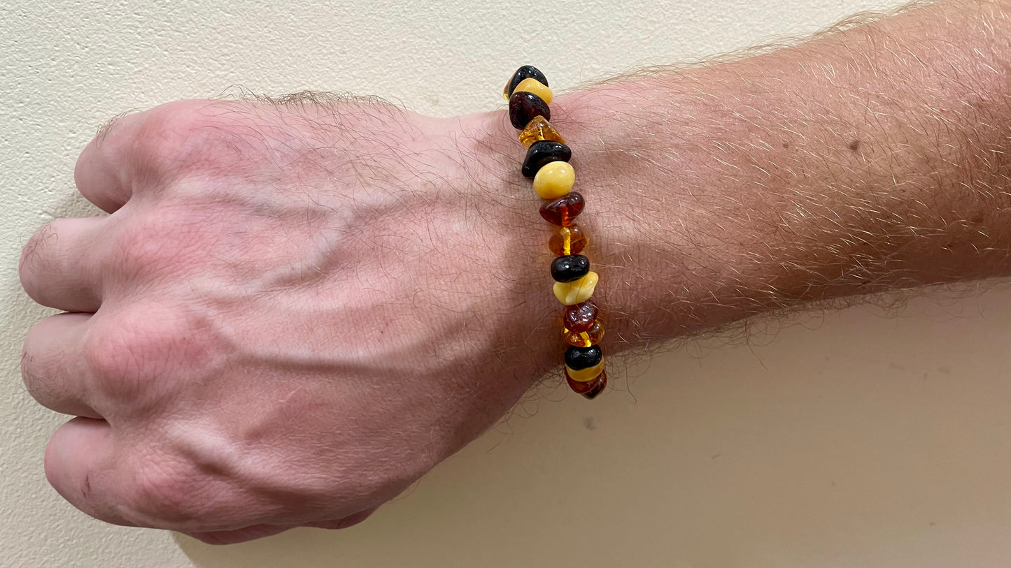 Handmade Genuine Baltic Amber Elastic Bracelet 20-23cm