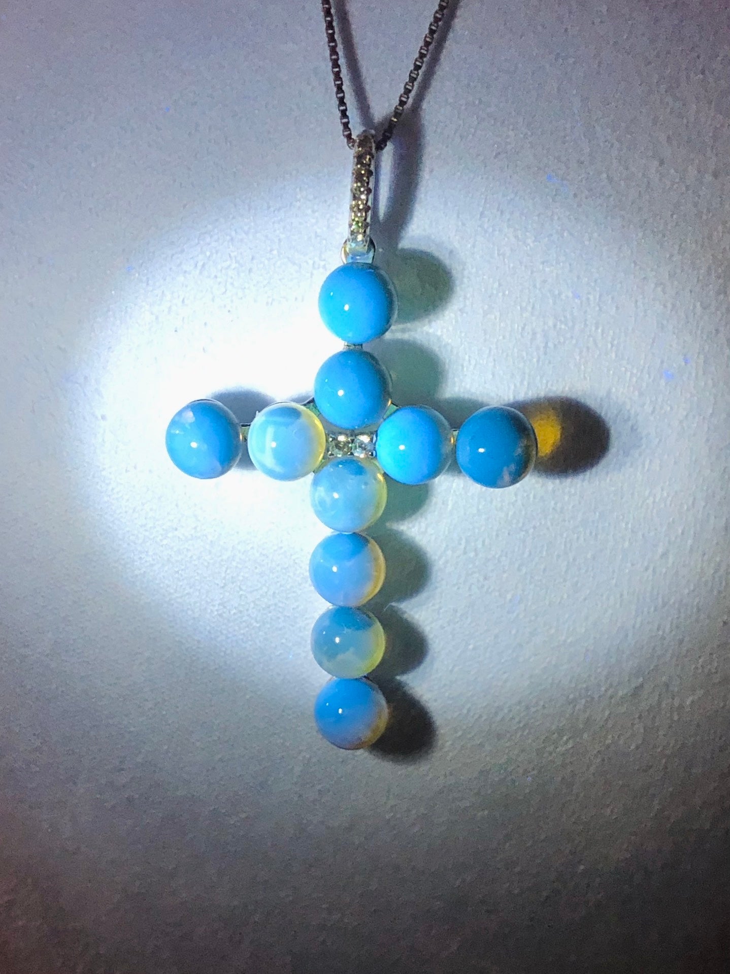 Handmade Genuine Baltic Natural Blue Amber Cross Pendant ✝️with a Chain