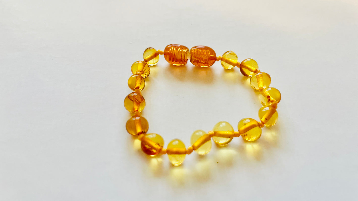 Handmade Genuine Natural Baltic Amber Teething Bracelet for babies and toddlers 12cm bead size(16-17mm)