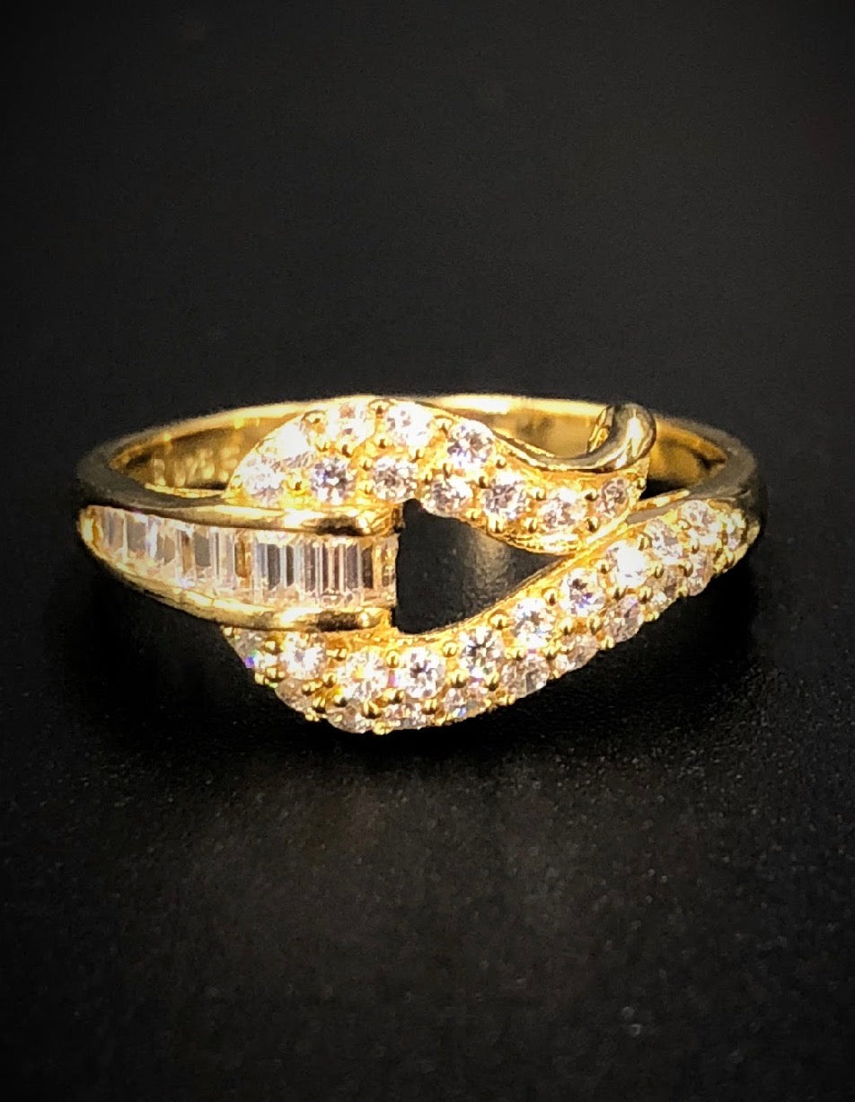 Tulip Bud Shaped Buckle Swarovski Crystal 18K Gold Plated 925 Sterling Silver Ring