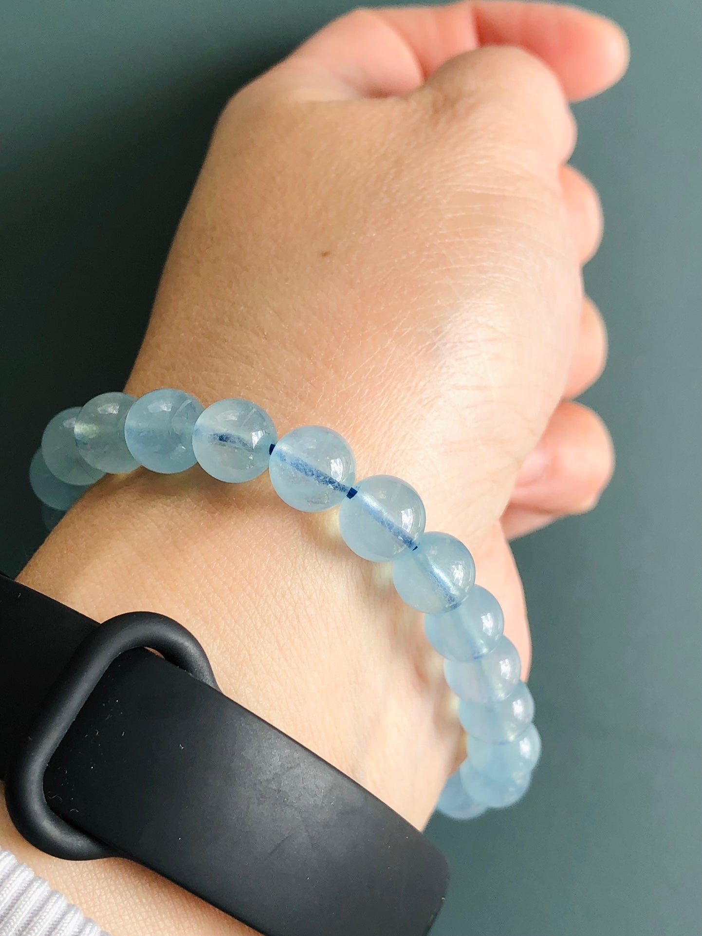 Handmade Genuine Natural Aquamarine Round Bead Bracelet 17g