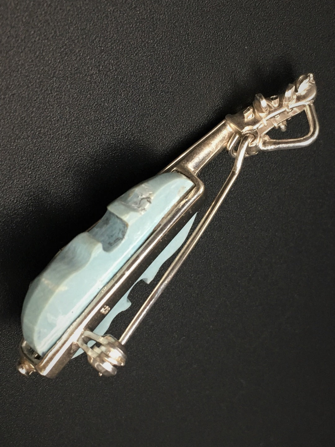Handmade Vintage Pure Iranian Blue Turquoise Violin🎻Brooch/Pendant without a chain(8.5g)