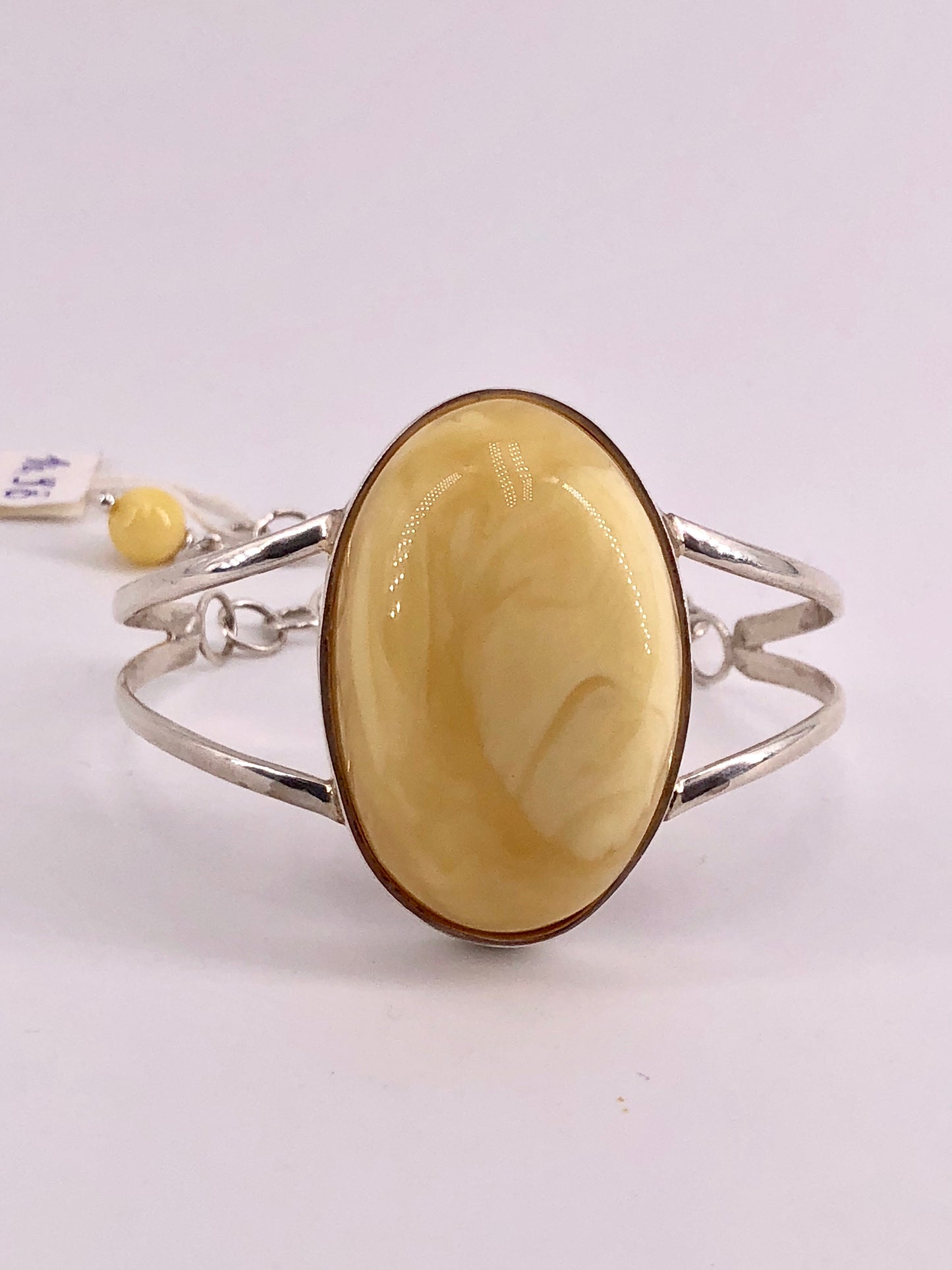Baltic Natural Amber Oval Cabochon 925 Silver  adjustable Bangle