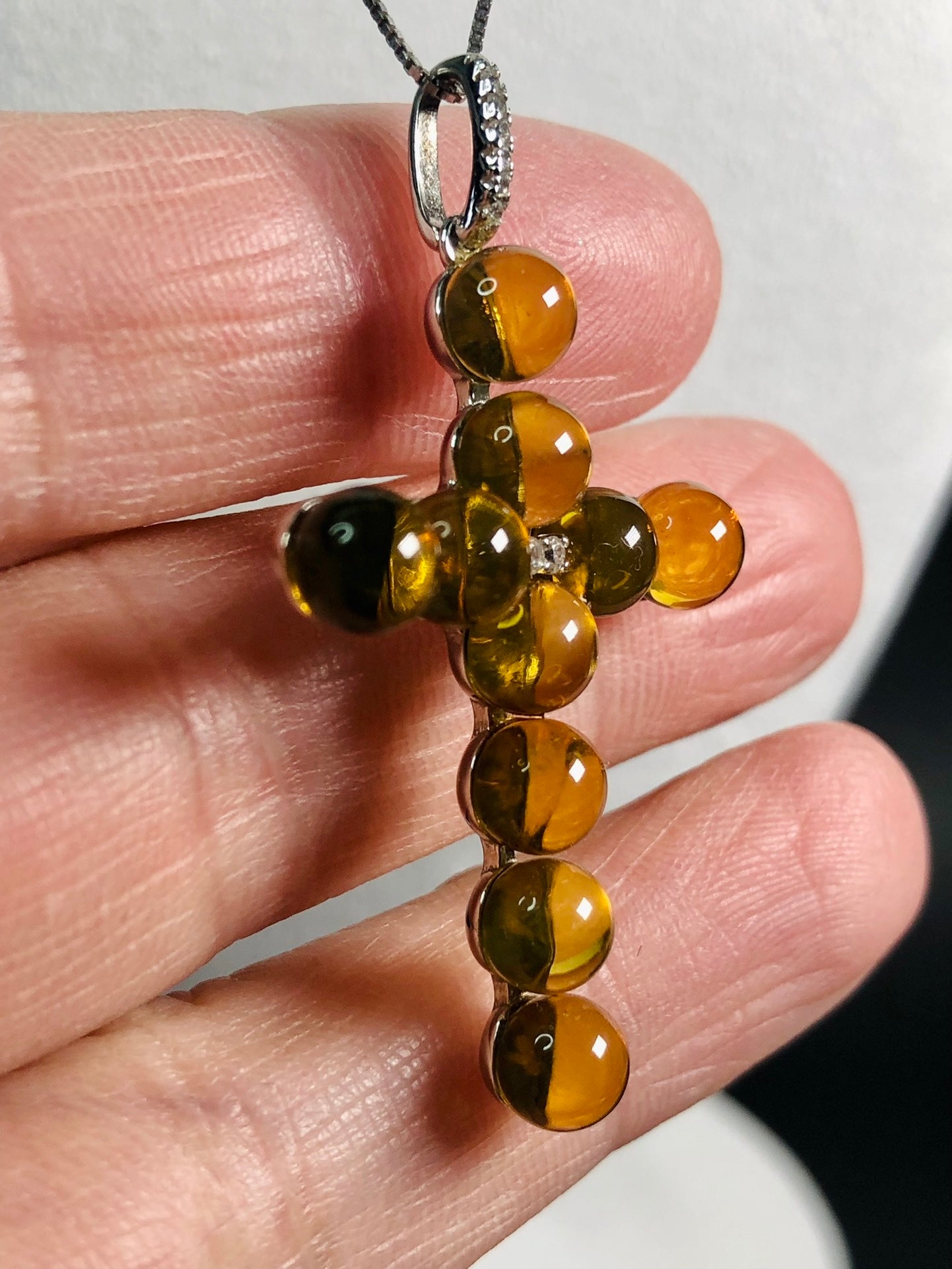 Handmade Genuine Baltic Natural Blue Amber Cross Pendant ✝️with a Chain