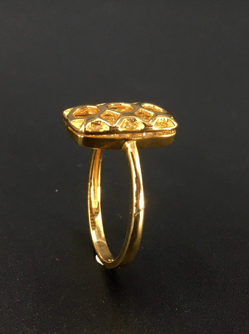 Antique Carved Window Lattices Style Hollow Out Swarovski Crystal 18K Gold Plated 925 Sterling Silver Rectangle Ring