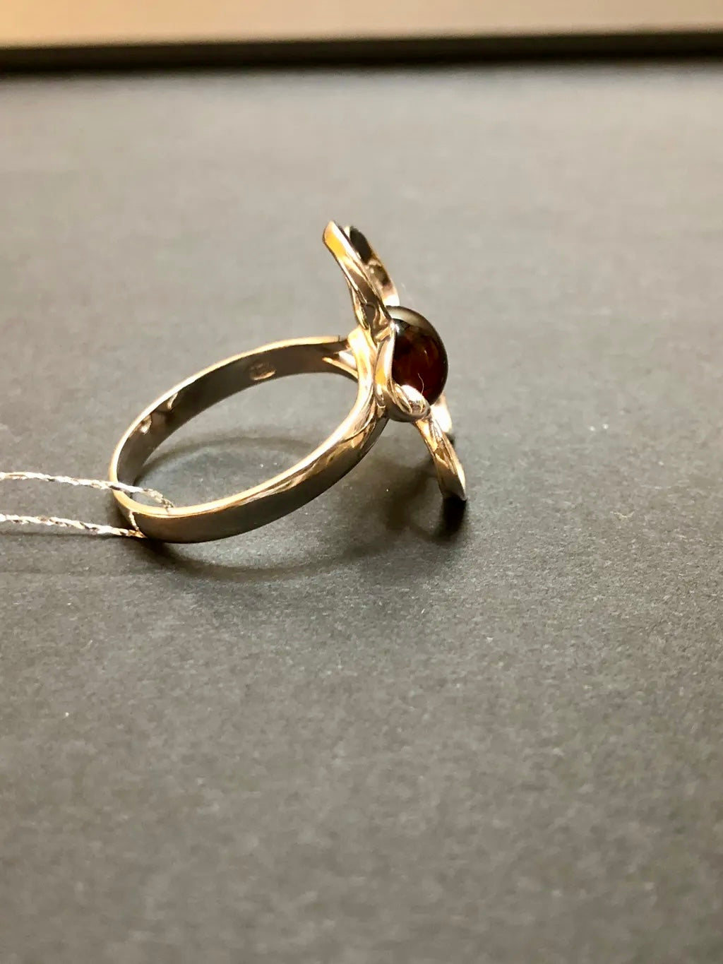 Handmade Baltic Natural Red Amber Apple Blossom 925 Sterling Silver Ring Size 8