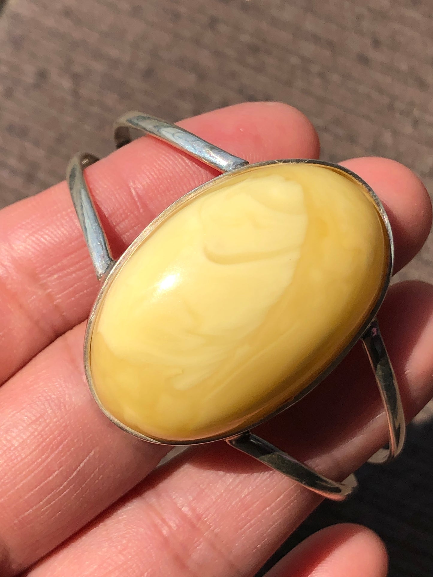 Baltic Natural Amber Oval Cabochon 925 Silver  adjustable Bangle