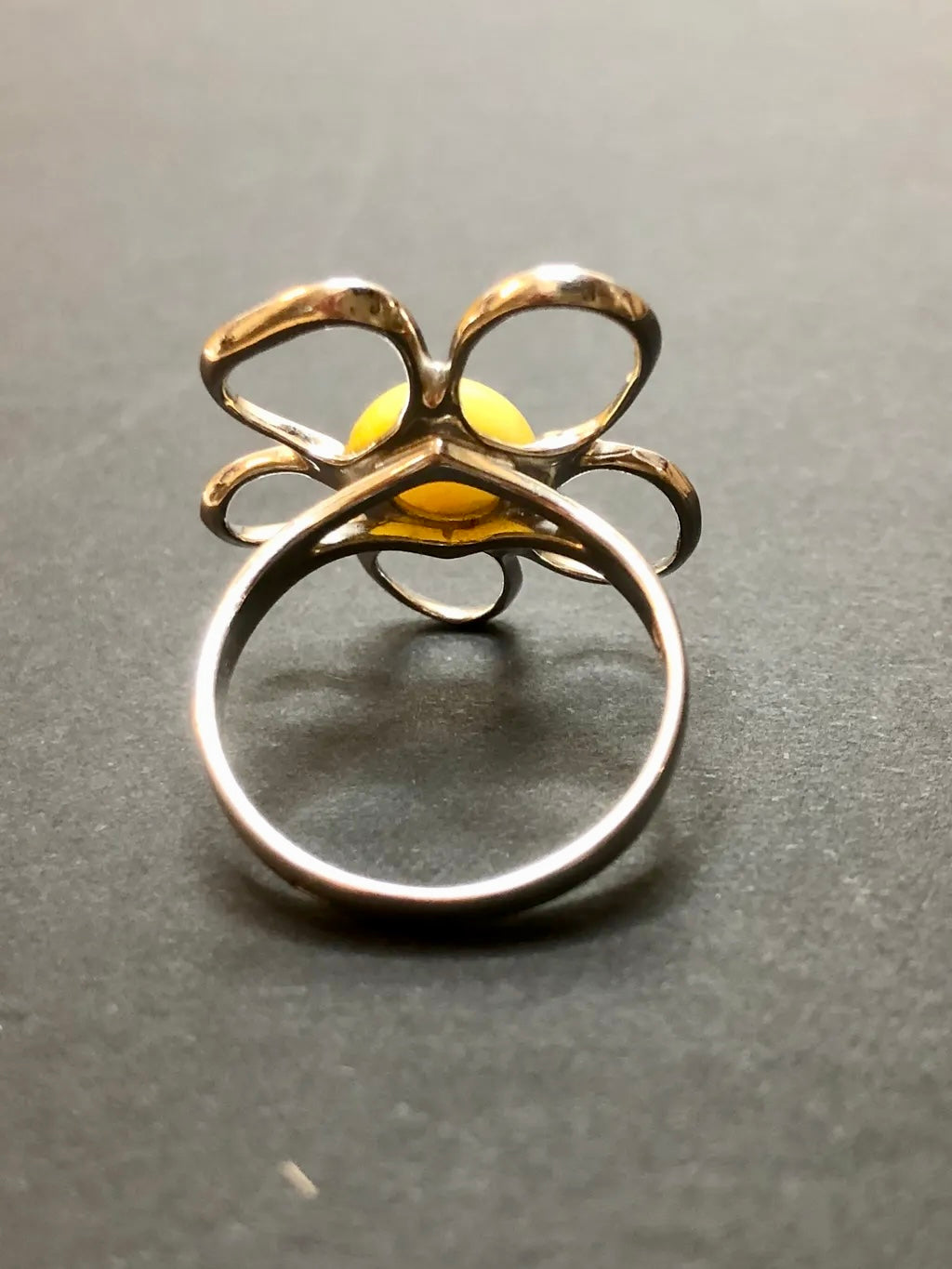 Handmade Baltic Natural Beeswax Amber Apple Blossom 925 Sterling Silver Ring Size 6.5
