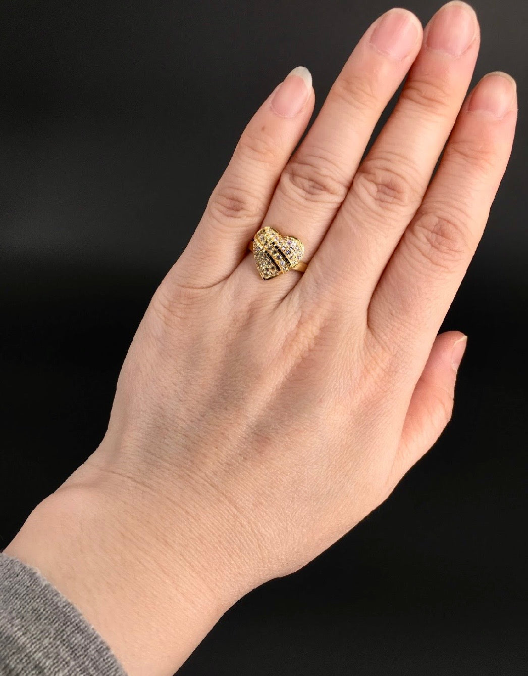 Heart-Shaped Swarovski Crystal 18K Gold Plated 925 Sterling Silver Ring