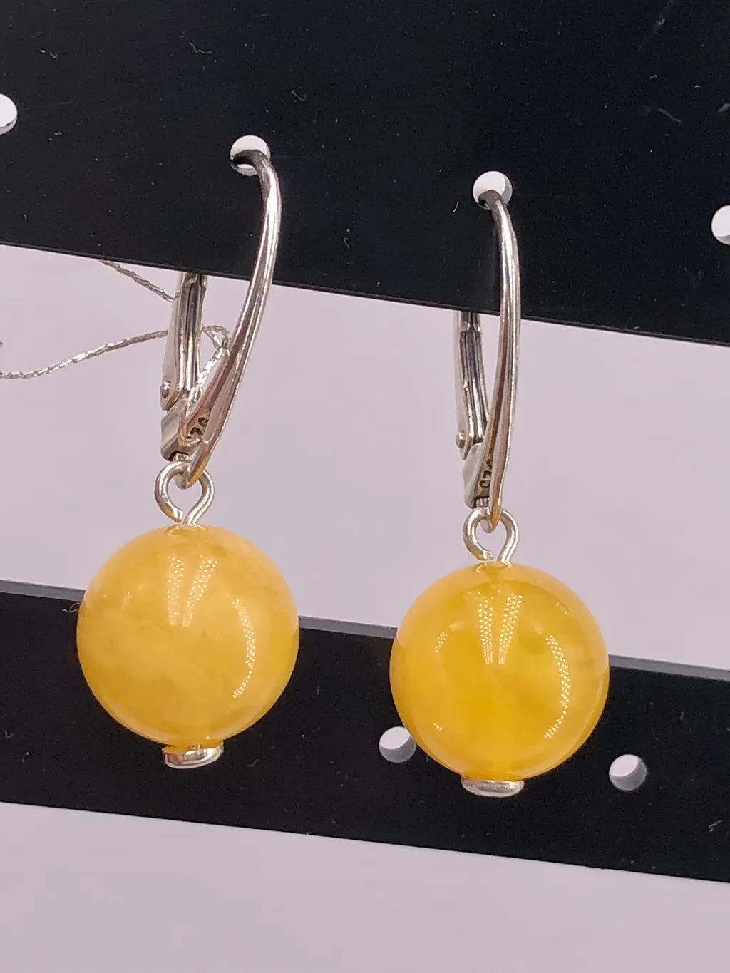 Handmade Genuine Baltic Natural Beeswax Amber Bead 925 Sterling Silver Earrings