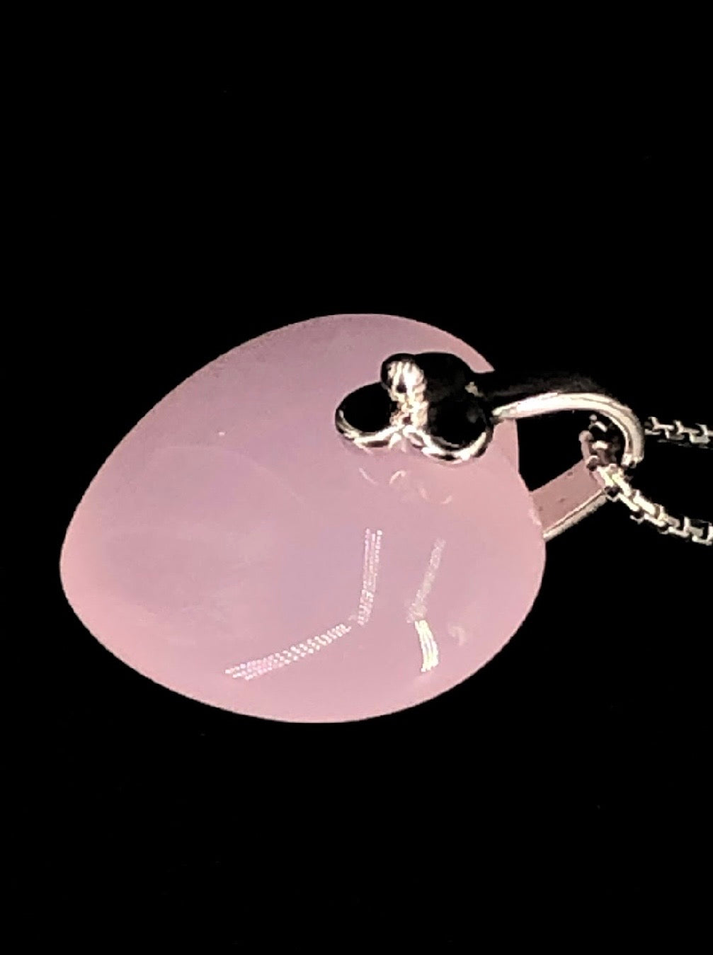 Pastel Soft Pink Rose Quartz Heart Shaped 925 Sterling Silver Pendant w/o chain