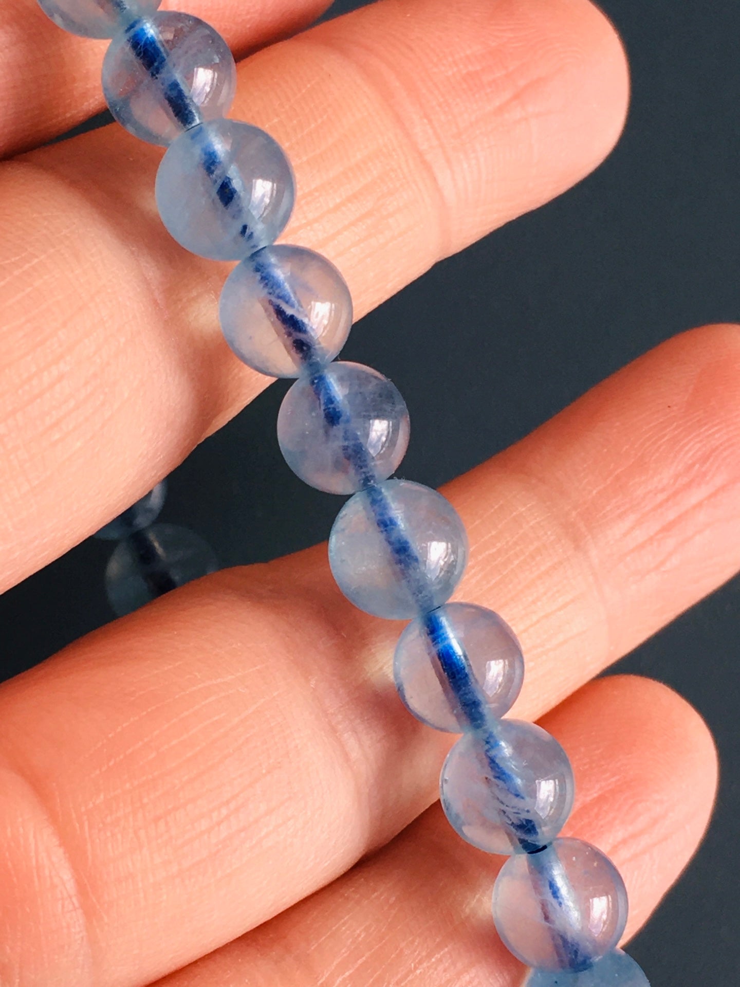 Handmade Natural Aquamarine Round Bead Bracelet 13.2g