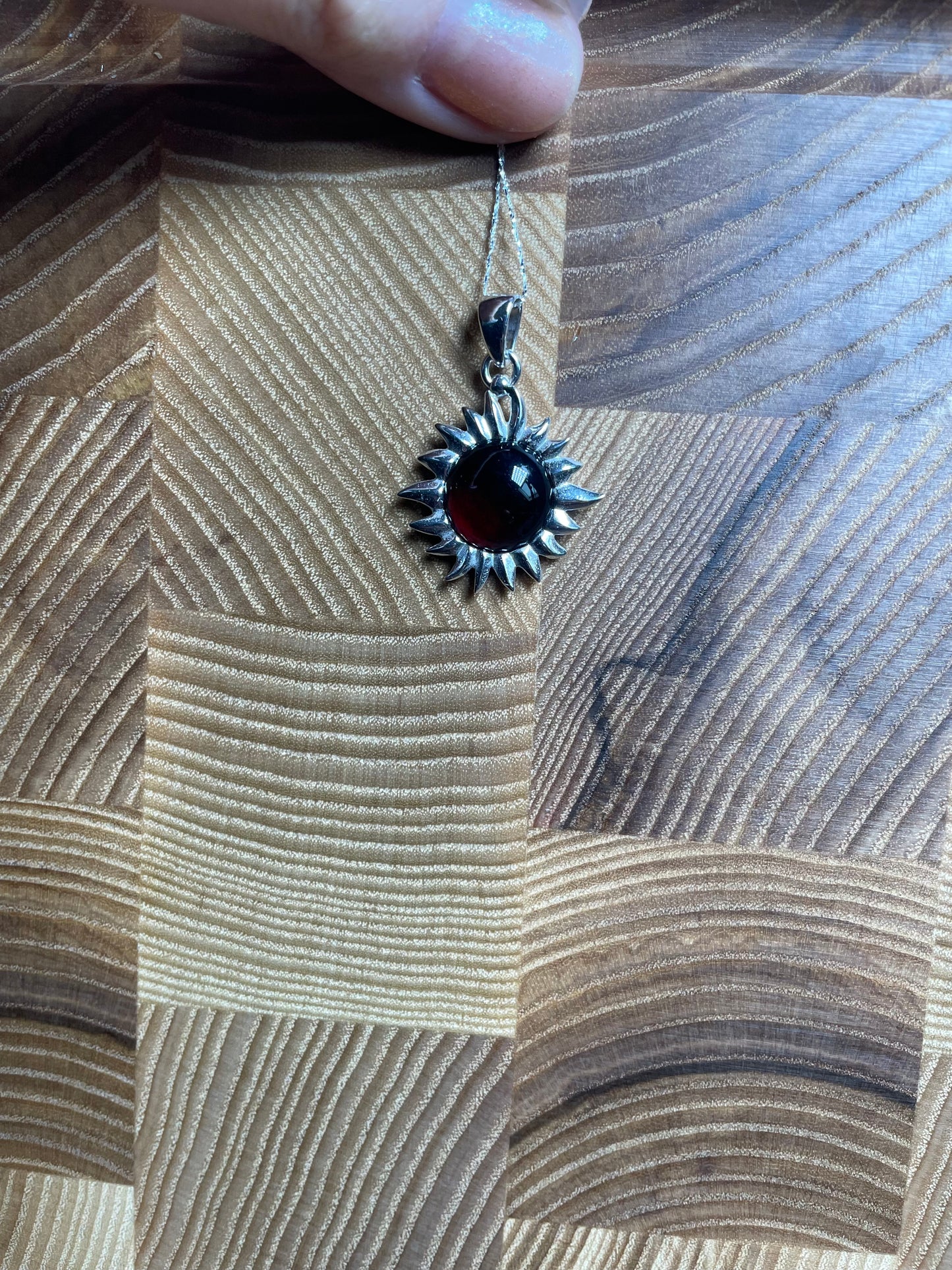 Handmade Baltic Natural Red Amber Sun 925 Sterling Silver Pendant