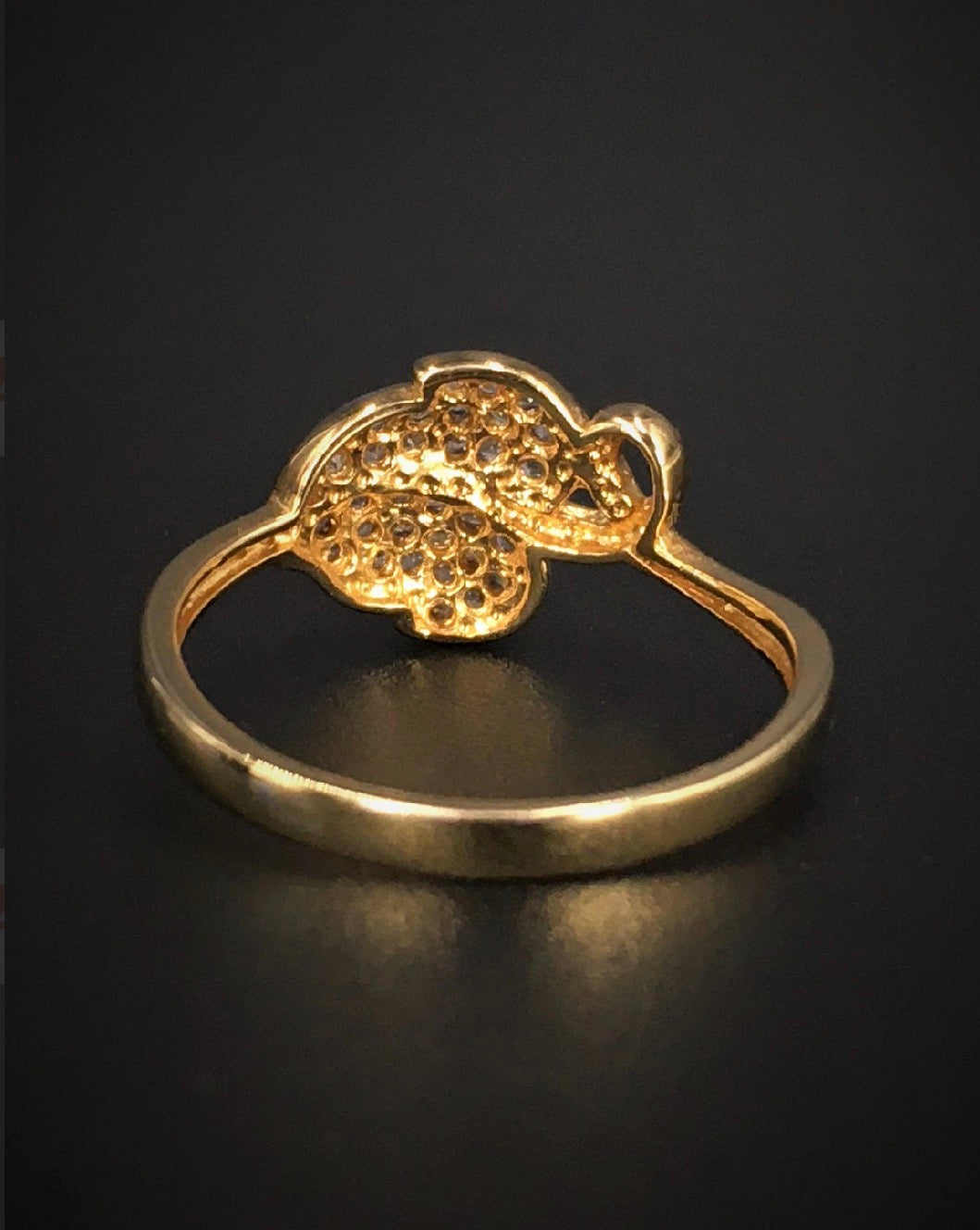 Stem Vine Leaf Swarovski Crystal Pave Setting 18K Gold Plated 925 Sterling Silver Ring