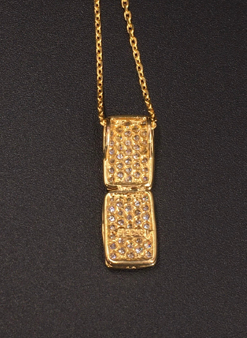Antique Carved Window Lattices Style Hollow Out Swarovski Crystal 18K Gold Plated 925 Sterling Silver Rectangle Pendant w/o chain