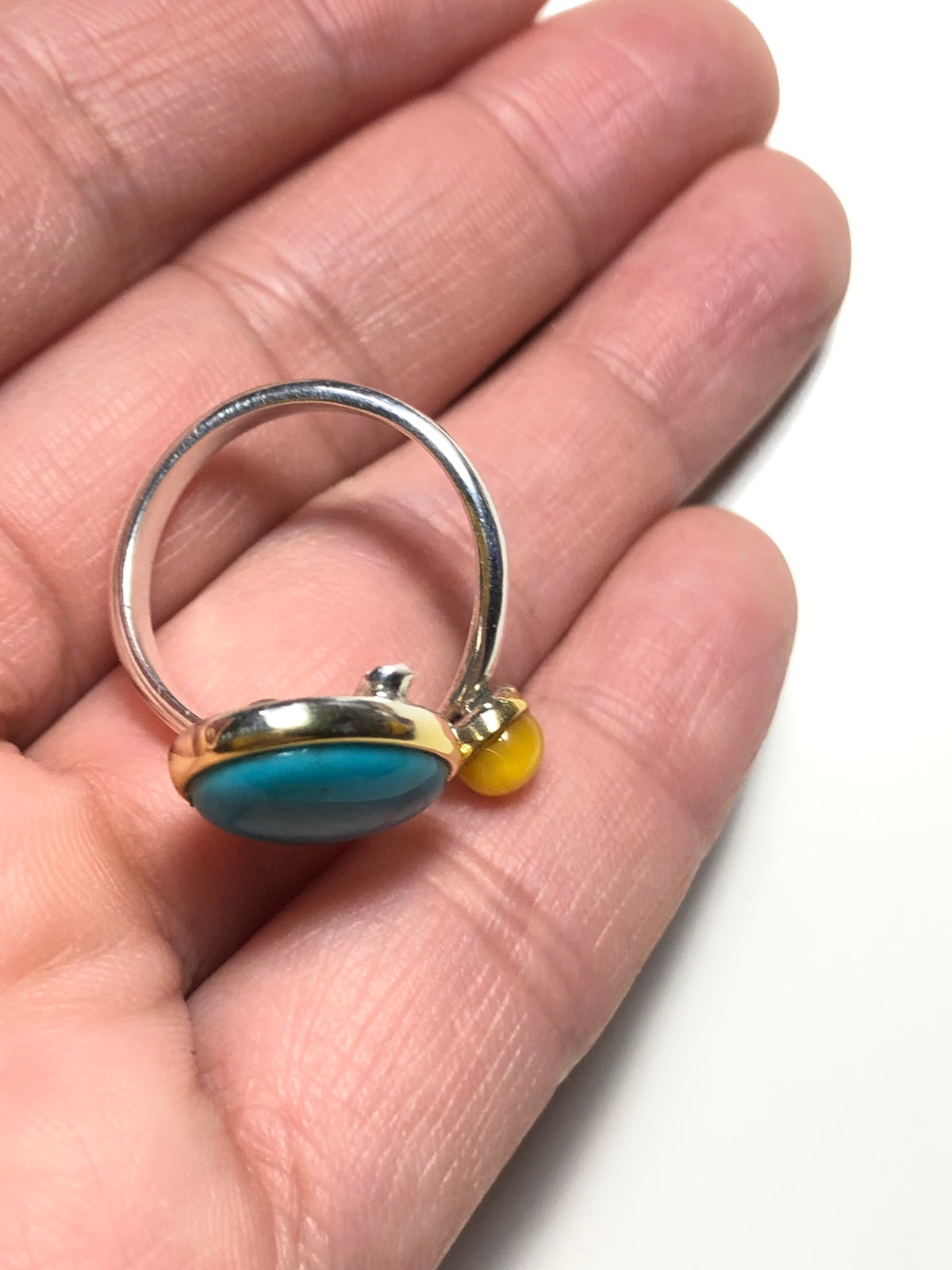 Baltic Yellow Amber & Pine Adjustable Ring | Gold-Plated 925 Sterling Silver