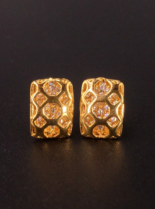 Antique Carved Window Lattices Style Hollow Out Swarovski Crystal 18K Gold Plated 925 Sterling Silver Rectangle Stud Earrings