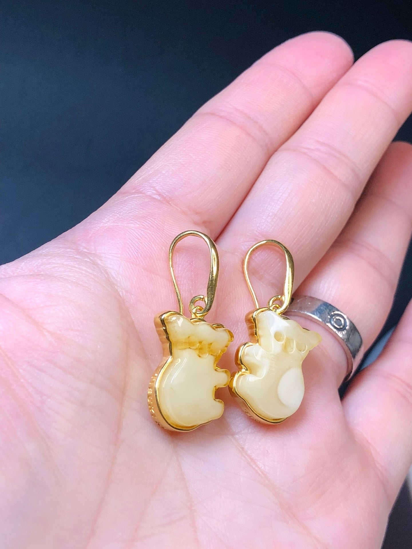 Handmade Genuine Cute koala 🐨 Baltic Natural White Amber earrings