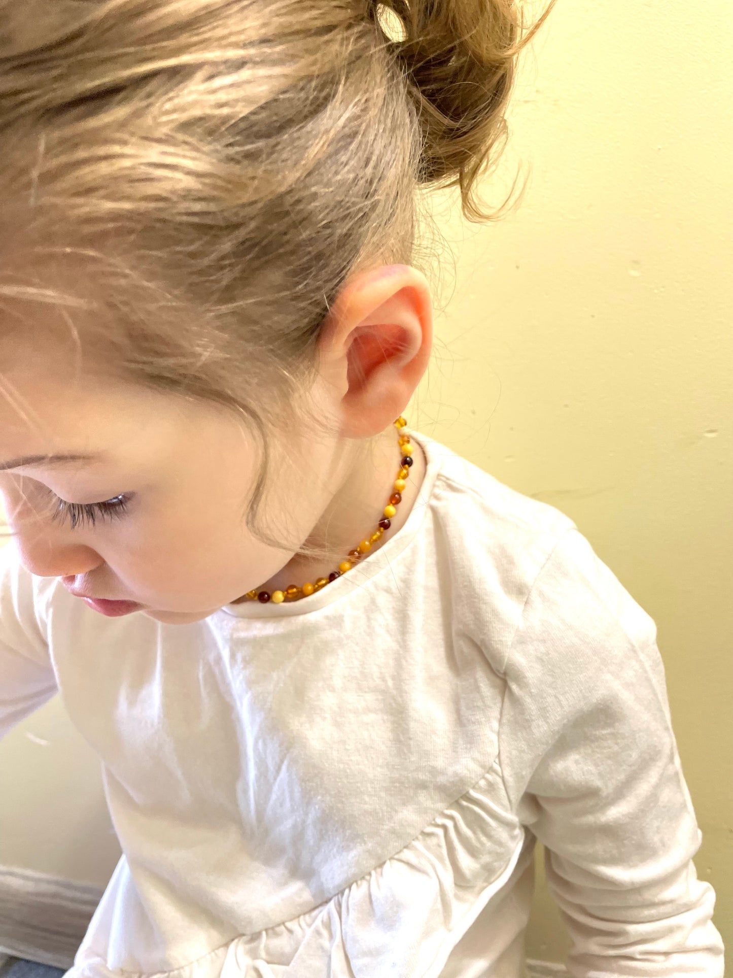 Handmade Baltic Natural Amber Teething Necklace - Multi Colors Round Breads