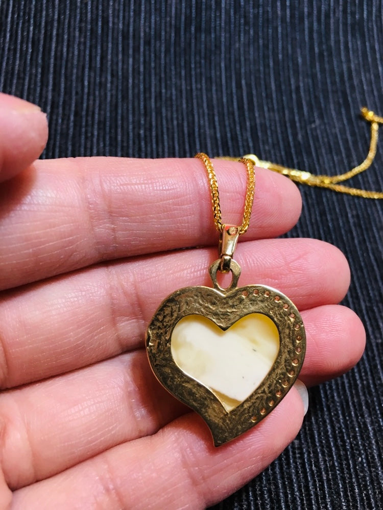 Handmade Genuine Baltic Natural White Amber Heart 💛Pendant without a chain