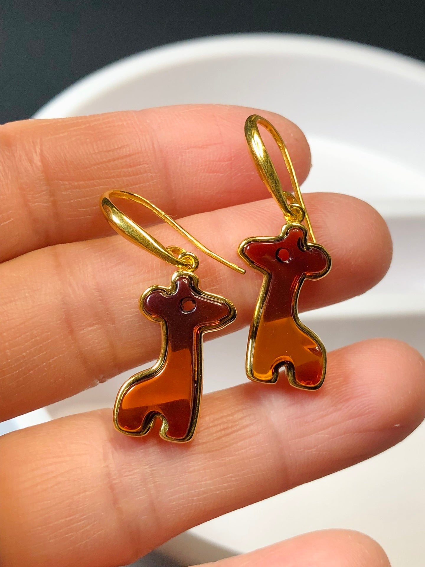 Handmade Genuine Baltic Red Amber Earrings- Giraffe 🦒