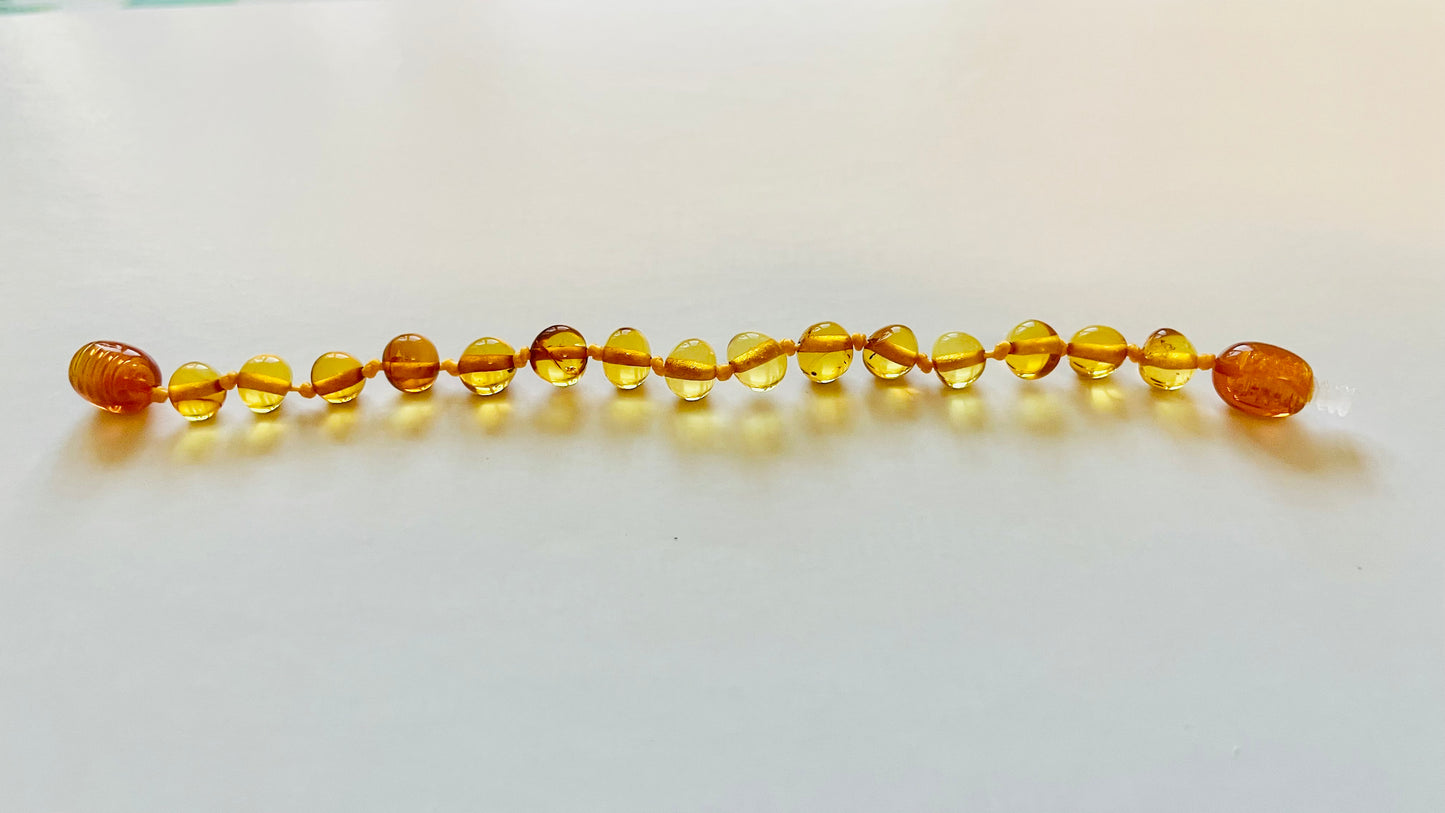 Handmade Genuine Natural Baltic Amber Teething Bracelet for babies and toddlers 12cm bead size(16-17mm)