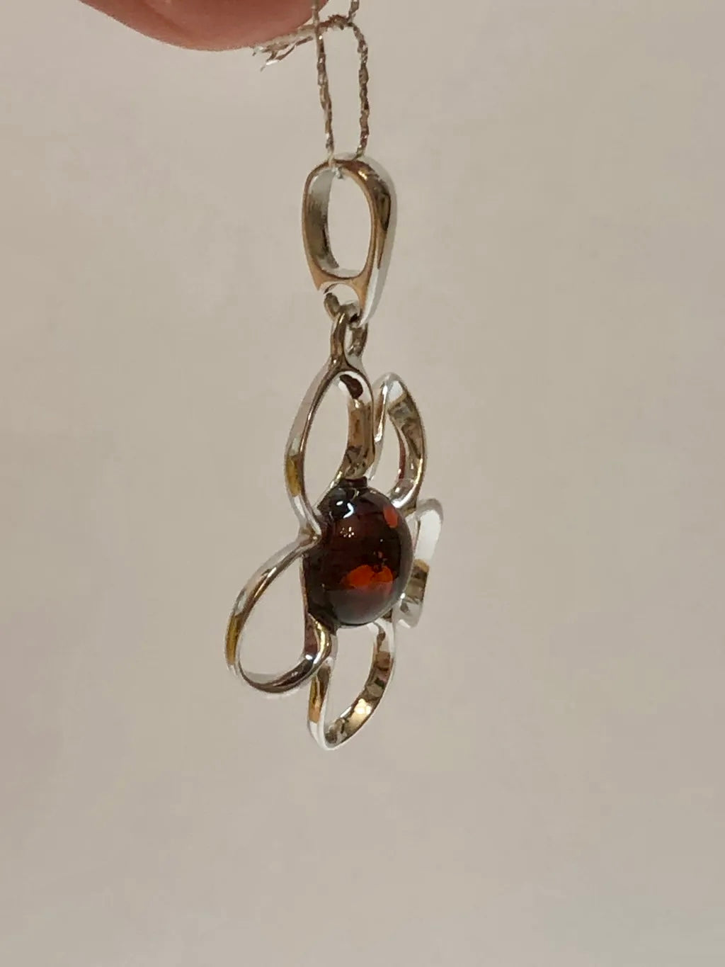 Baltic Natural Red Amber Apple Blossom 925 Sterling Silver Pendant (without a chain)