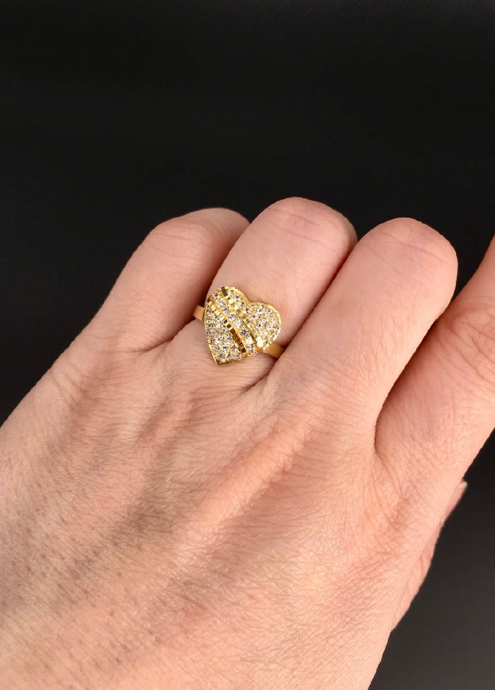 Heart-Shaped Swarovski Crystal 18K Gold Plated 925 Sterling Silver Ring