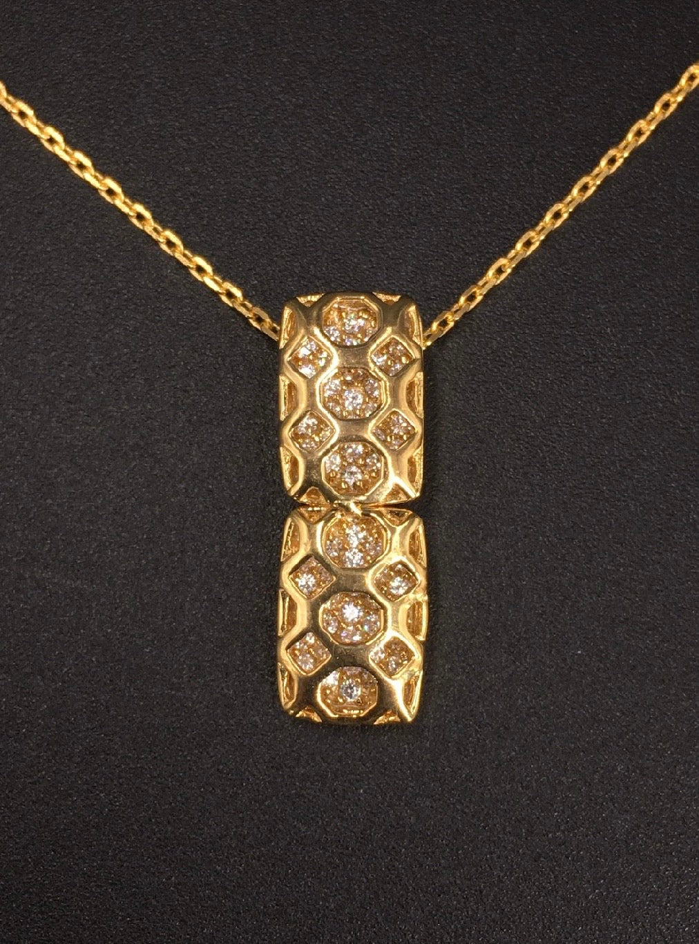 Antique Carved Window Lattices Style Hollow Out Swarovski Crystal 18K Gold Plated 925 Sterling Silver Rectangle Pendant w/o chain