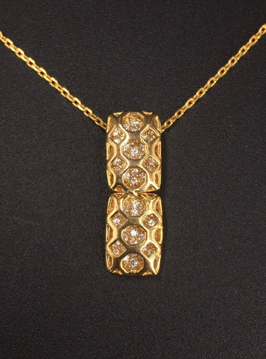Antique Carved Window Lattices Style Hollow Out Swarovski Crystal 18K Gold Plated 925 Sterling Silver Rectangle Pendant w/o chain